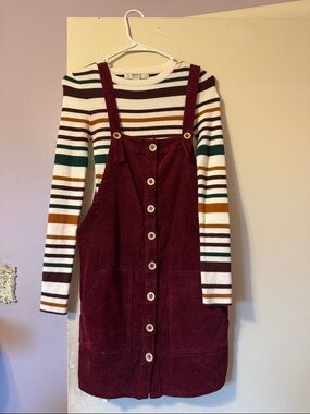 Autumnal sweater dress and pinafore dress combo